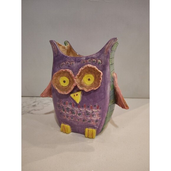 Studio Art Pottery Clay Hoot Owl Signed Figurine Handmade W/ Flippy Tail  Unique - Picture 9 of 11